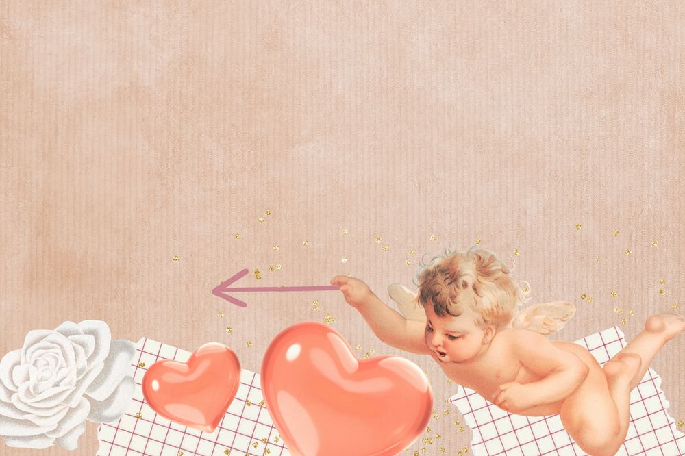 Valentine's border background, editable cupid collage design