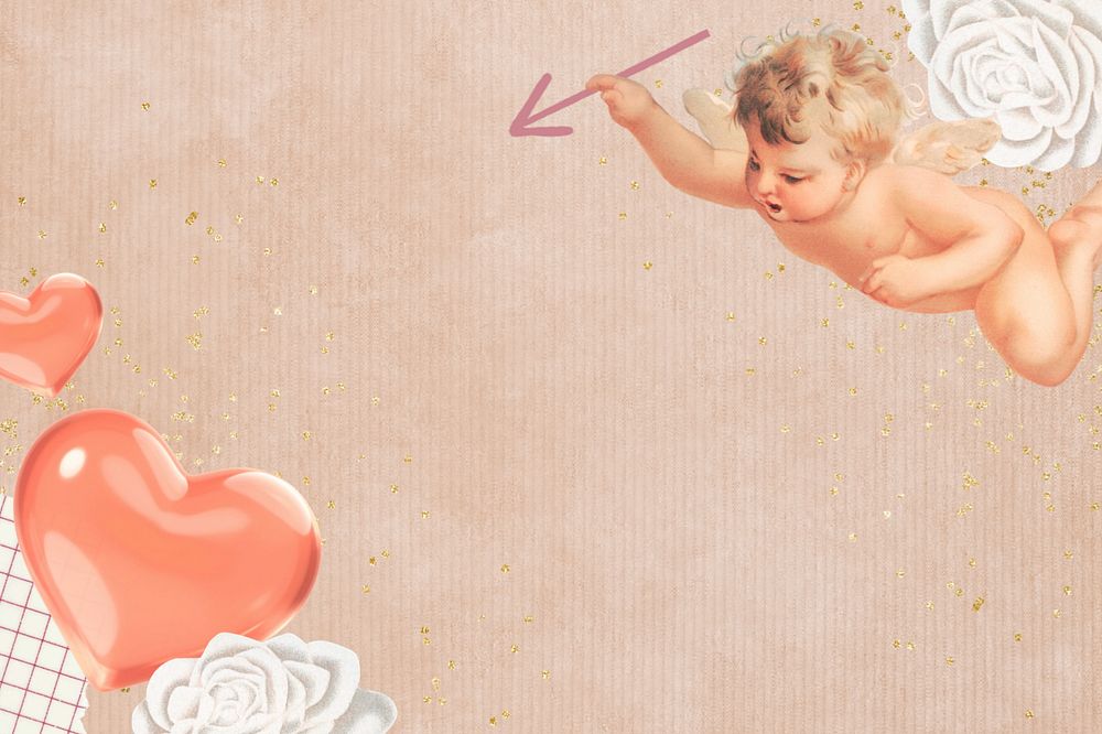 Cupid brown background, editable Valentine's heart border collage design