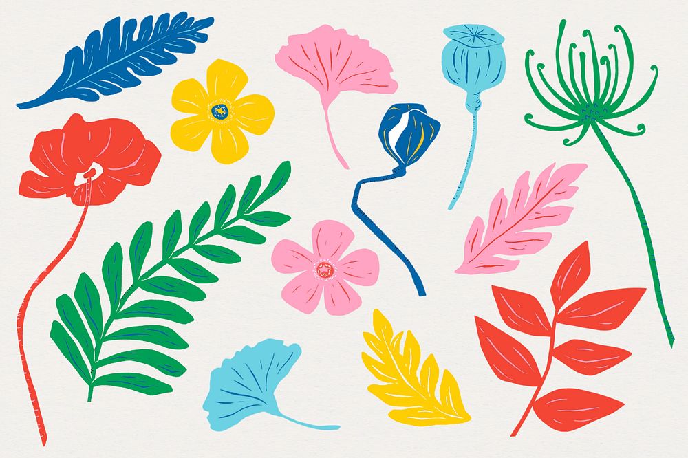 Colorful botanical illustration editable sticker set