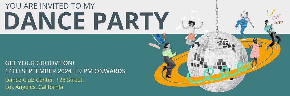 Dance party invitation Twitter header template, customizable design