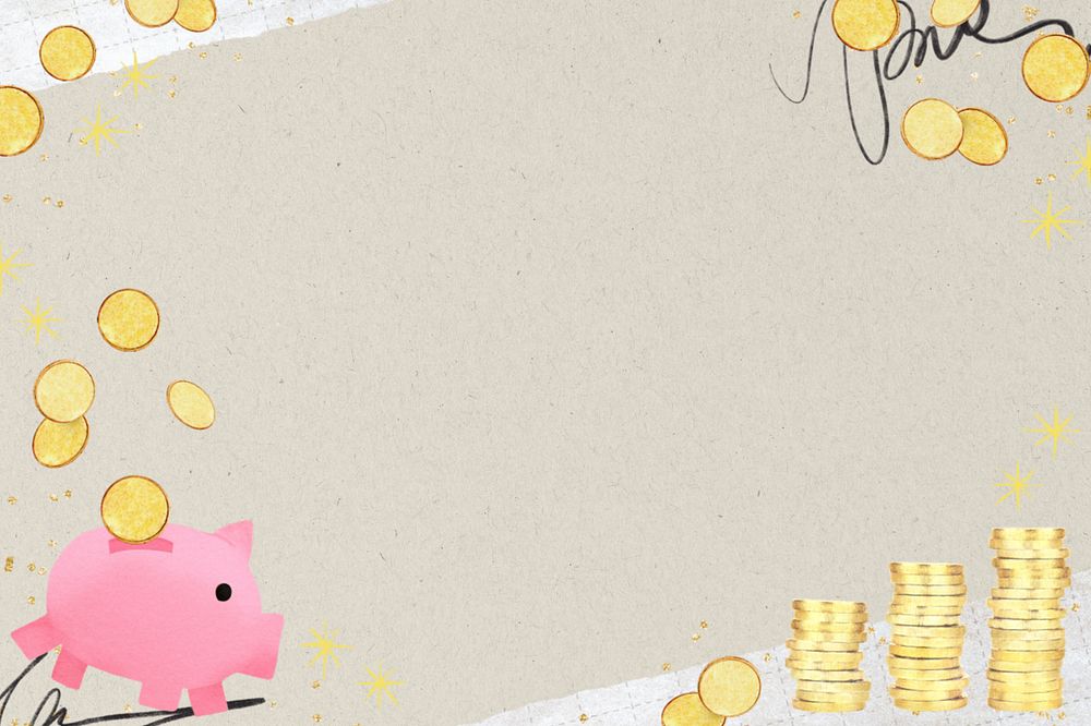 Piggy bank savings background, editable finance border collage design