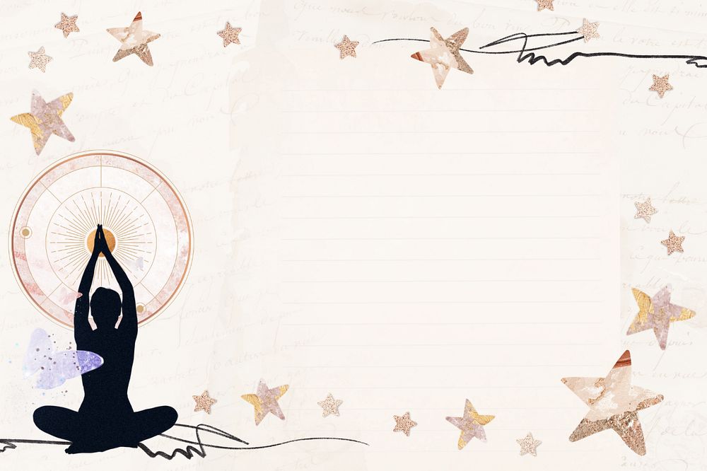 Editable meditating woman frame background design