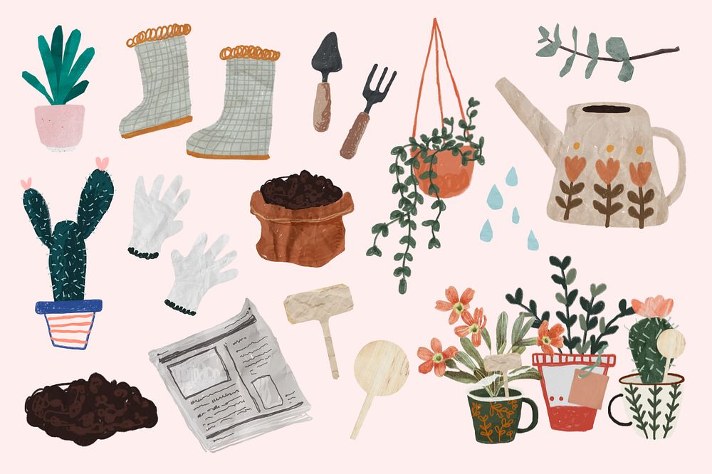 Editable gardening hobby collage element design set