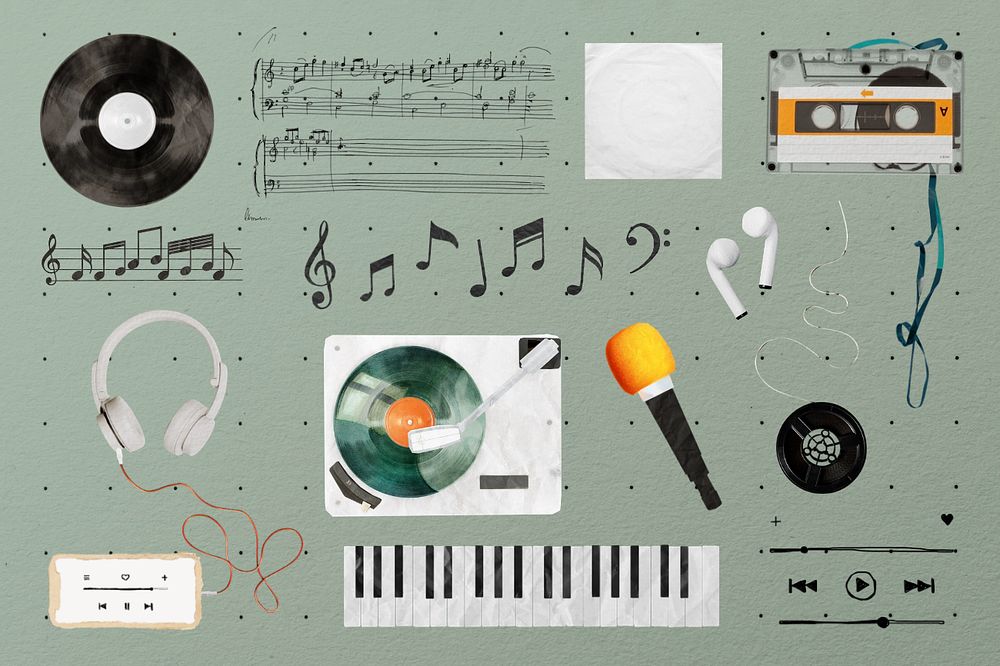 Aesthetic editable music collage element design set