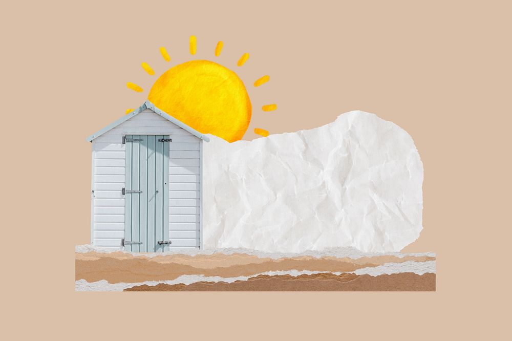 Summer beach hut, editable collage design