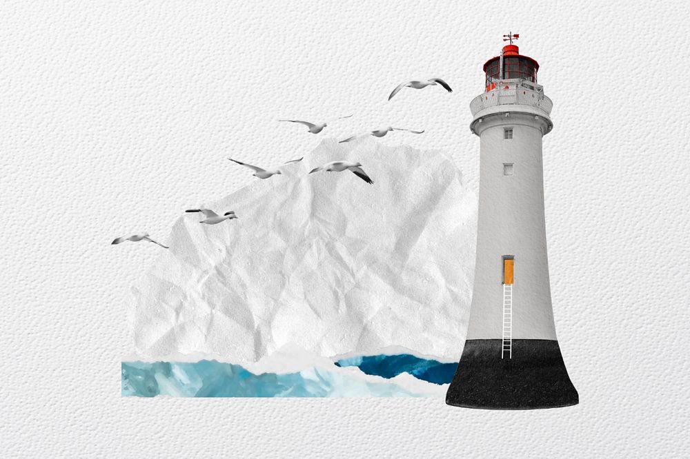 Editable lighthouse note paper, aesthetic Summer collage design