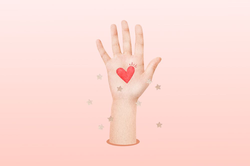 Editable hand gesture, heart drawn collage element remix design