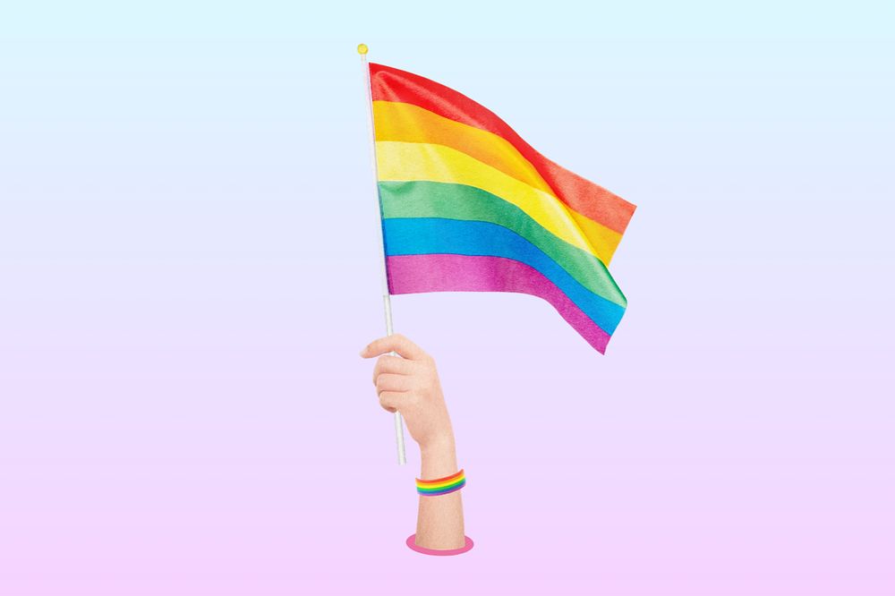 LGBTQ pride flag, editable collage design