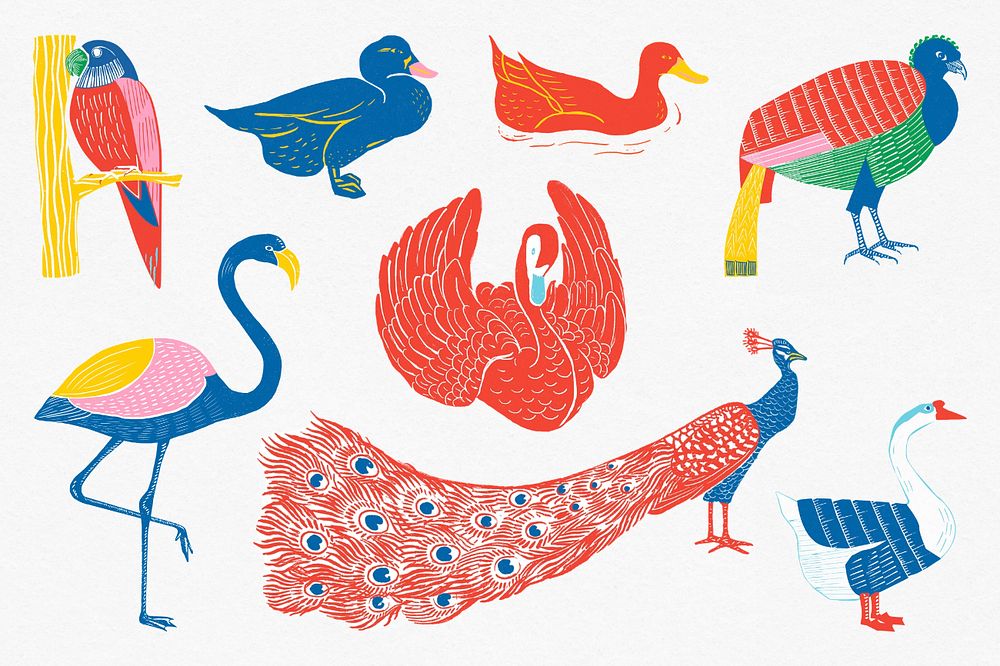 Colorful birds illustration editable sticker set