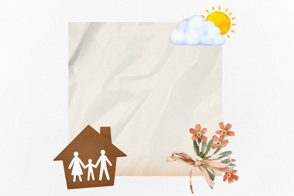 Wrinkled beige notepaper, editable family home design