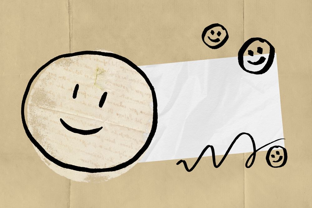 Emoticon wrinkled notepaper, editable doodle design