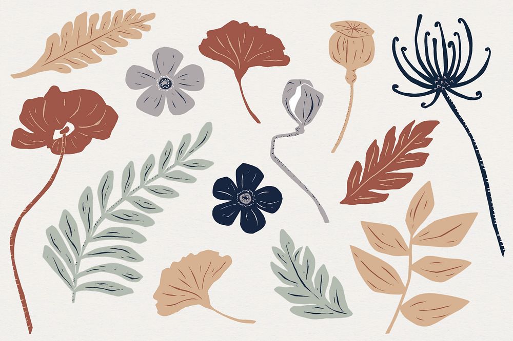 Botanical leaves illustration editable sticker set