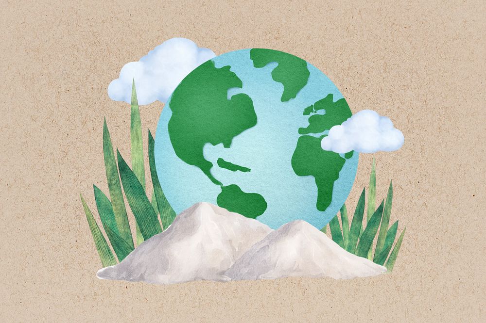 Globe environment collage background, beige paper texture design