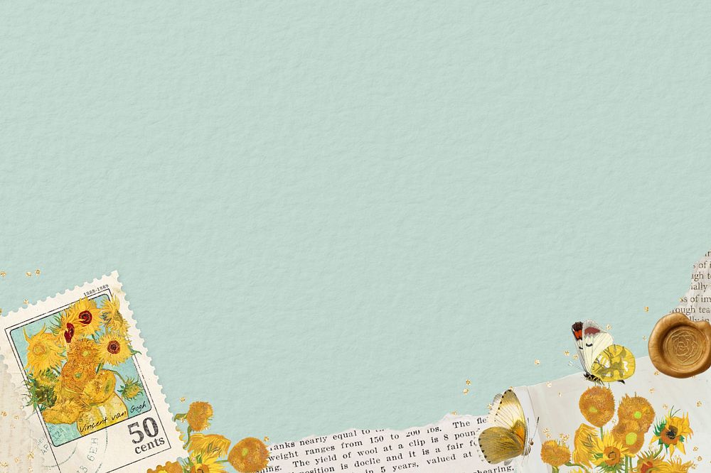 Editable Van Gogh's Sunflowers background, vintage flower painting border, remixed by rawpixel