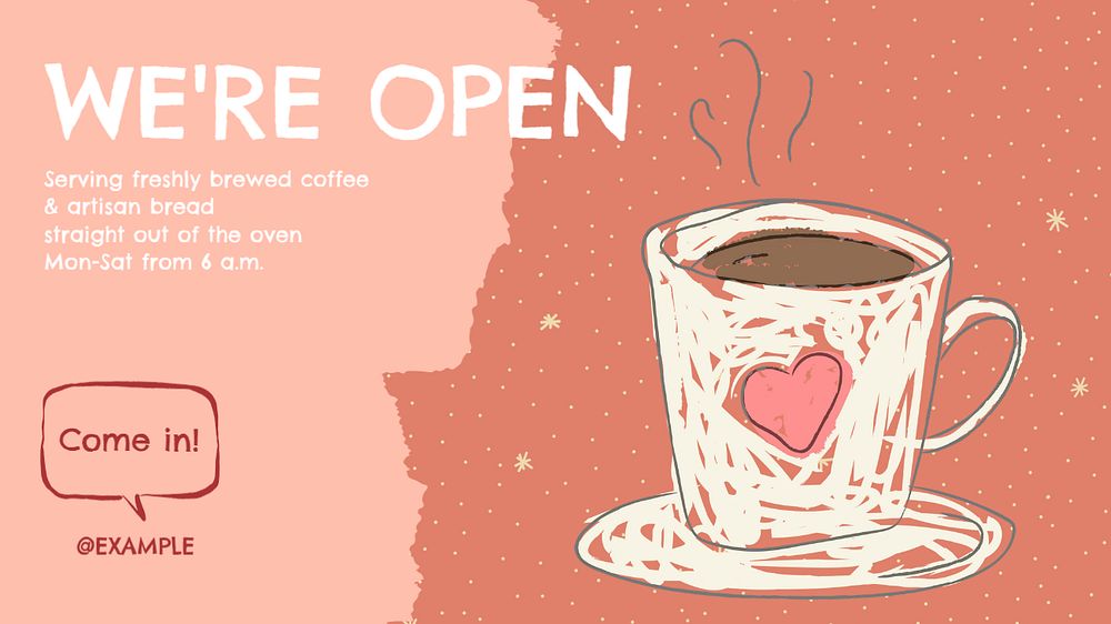 We're open blog banner template, editable design & text