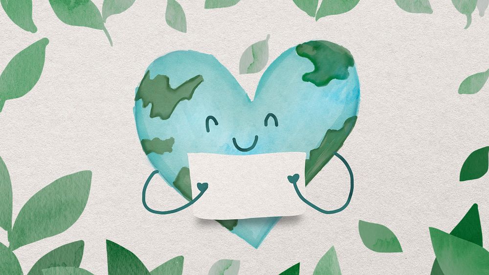 Cute earth doodle desktop wallpaper, editable design