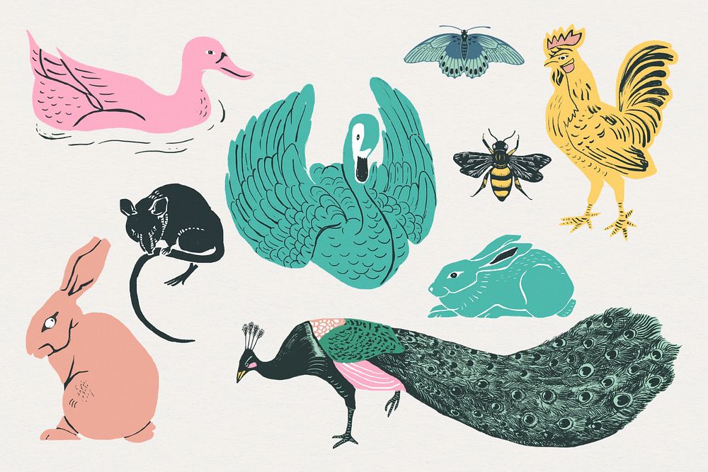 Pastel wild animals illustration sticker set