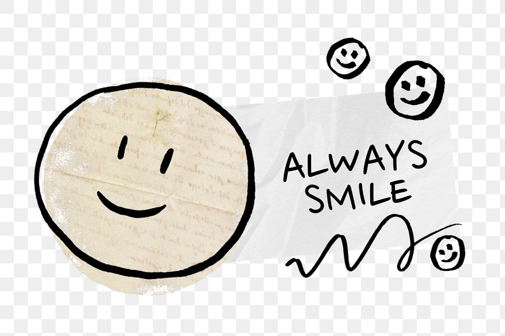 Smiley emoji doodle element, editable wrinkled note paper design