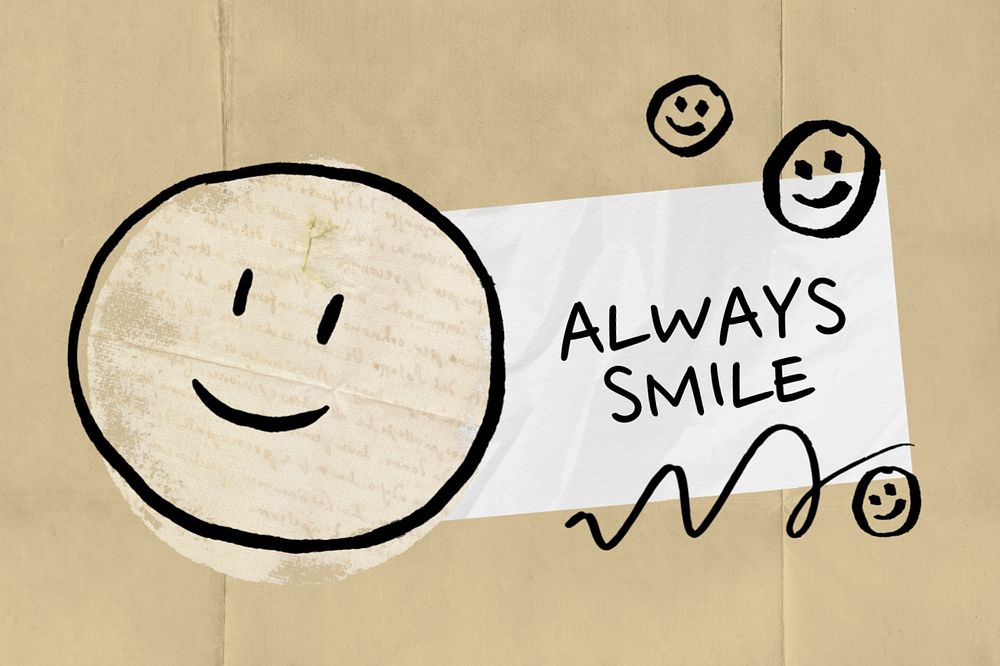 Doodle emoticon, editable always smile word design