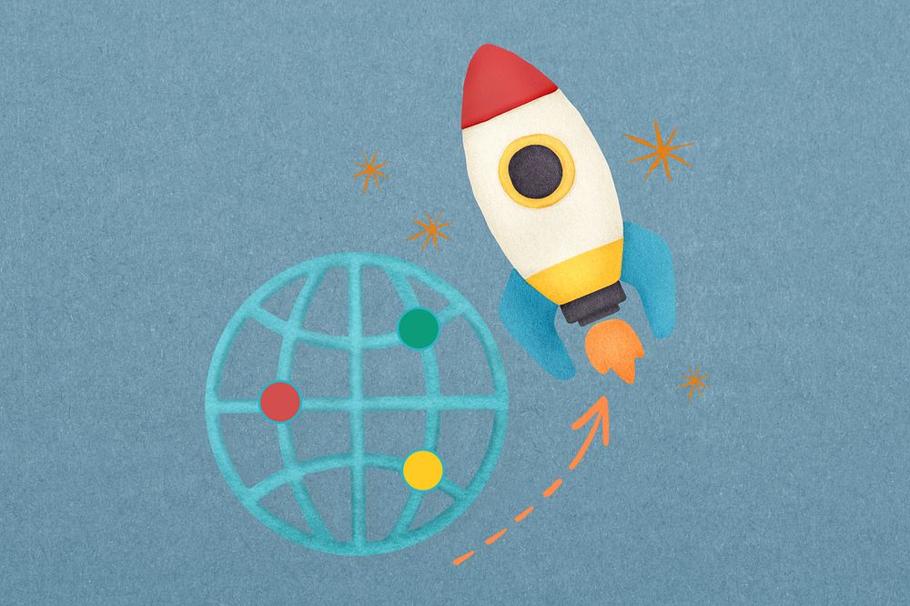 Editable technology background, cute space rocket design