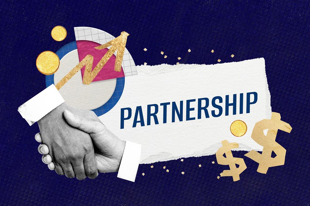 Business partnership handshake note paper, editable finance collage design