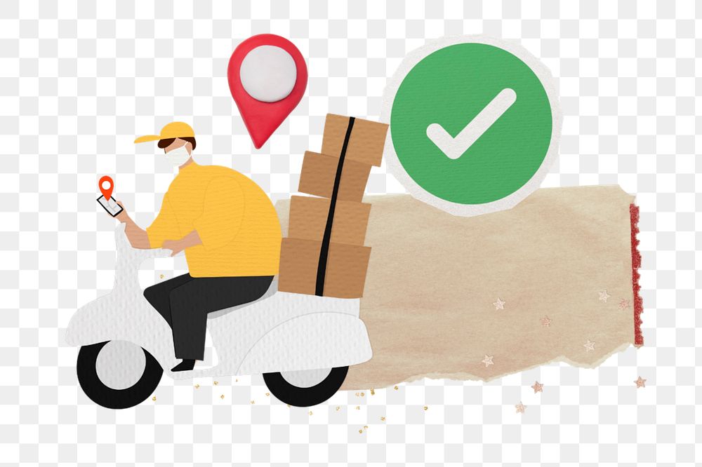 Delivery man note paper element, editable shipping service collage design