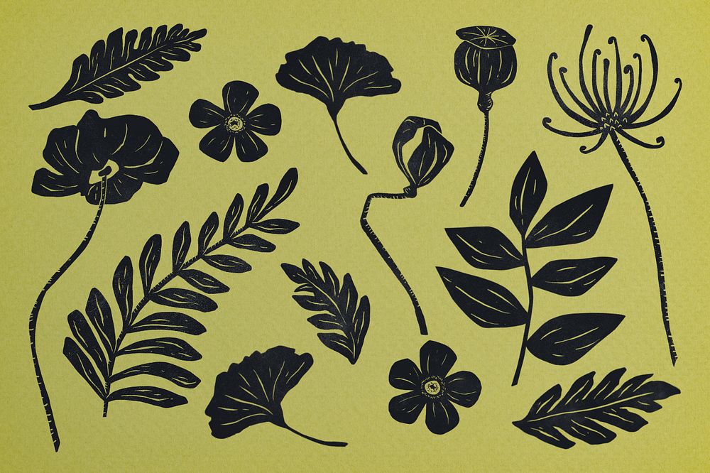 Black botanical illustration clipart set