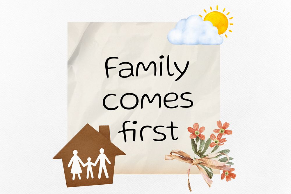 Editable wrinkled paper, family comes first word design