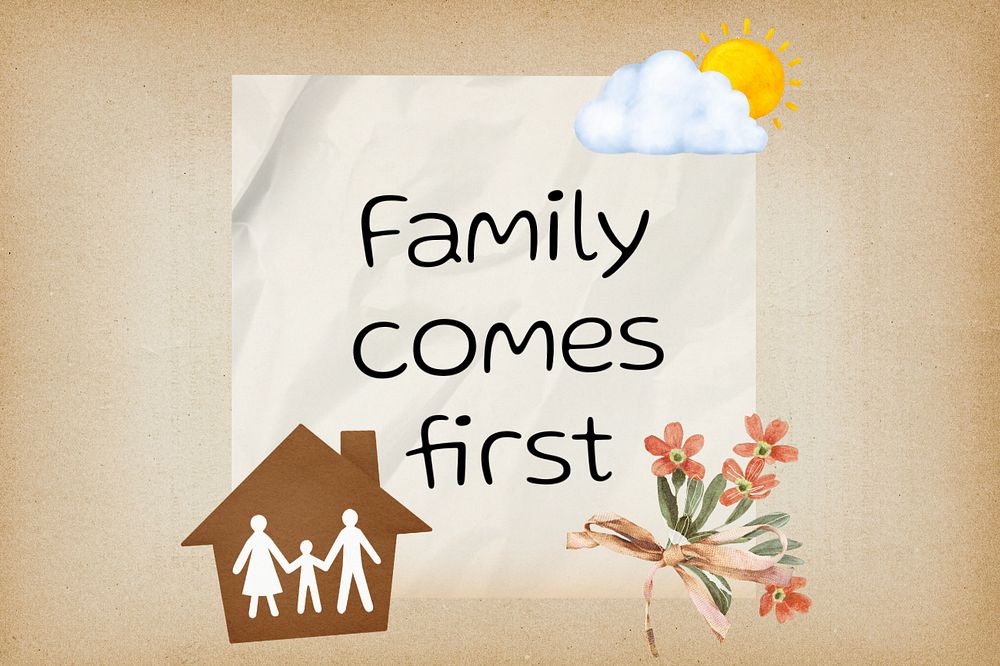 Family comes first word, editable wrinkled paper design