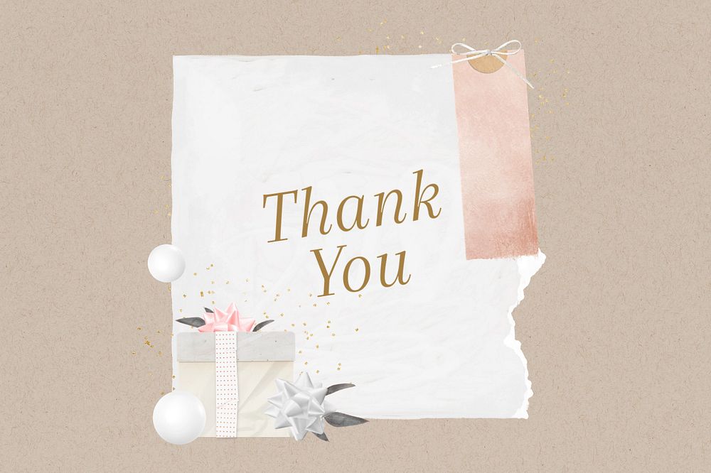 Editable thank you note paper, birthday gift box collage design