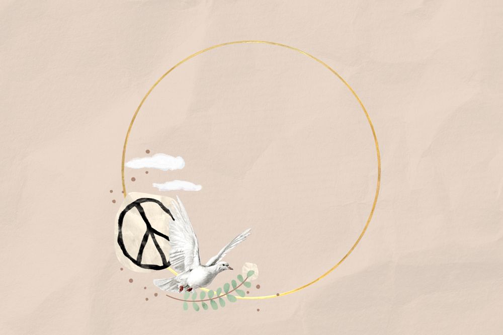 Dove & peace round frame background, beige design