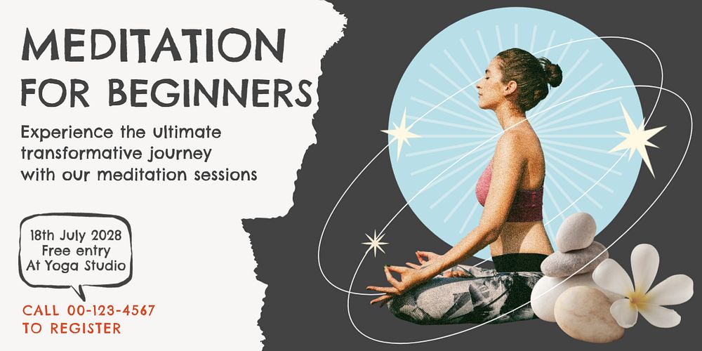 Meditation for beginners Twitter ad template, customizable design