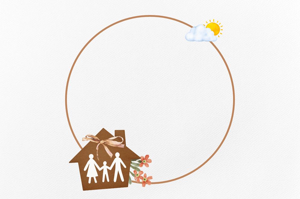 Editable house round frame, brown house design