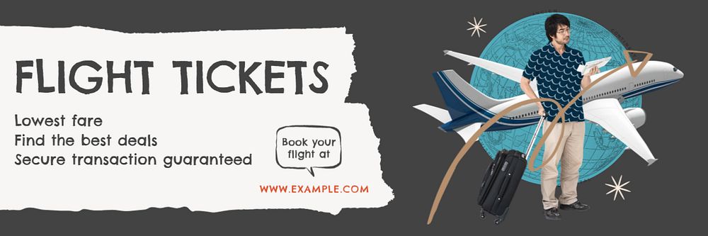 Flight tickets Twitter header template, customizable design