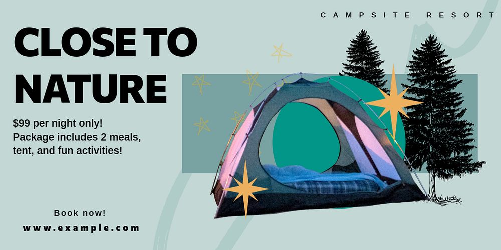 Camping package Twitter ad template, customizable design