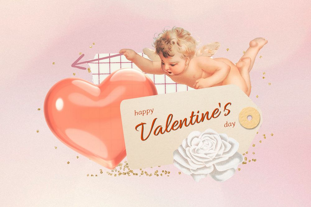 Editable Valentine's greeting notepaper, cute cupid and heart collage design