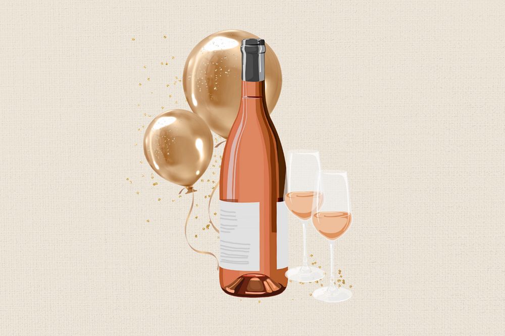 Pink champagne bottle, aesthetic celebration collage design