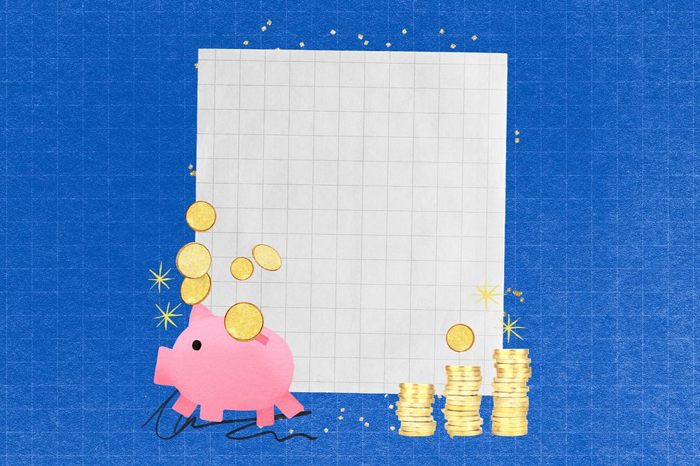 Piggy bank note paper, editable collage design