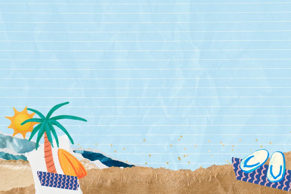 Summer holiday border blue background, editable tropical palm tree aesthetic collage design