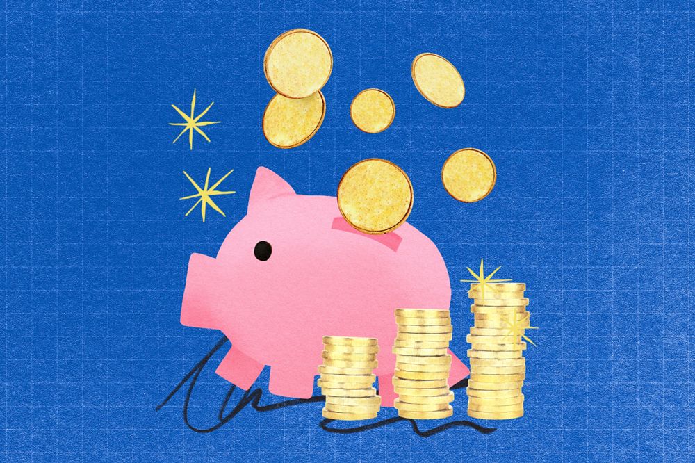 Editable piggy bank savings, creative finance collage design