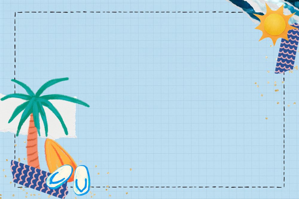 Summer holiday border background, editable aesthetic tropical palm tree collage design