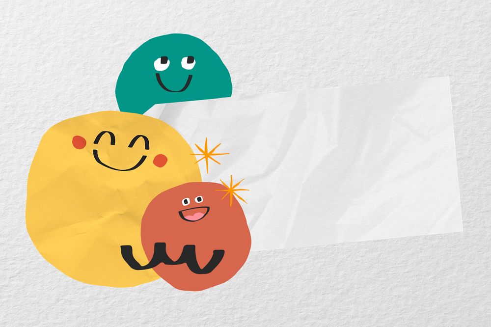 Happy emoticon wrinkled paper, editable doodle design