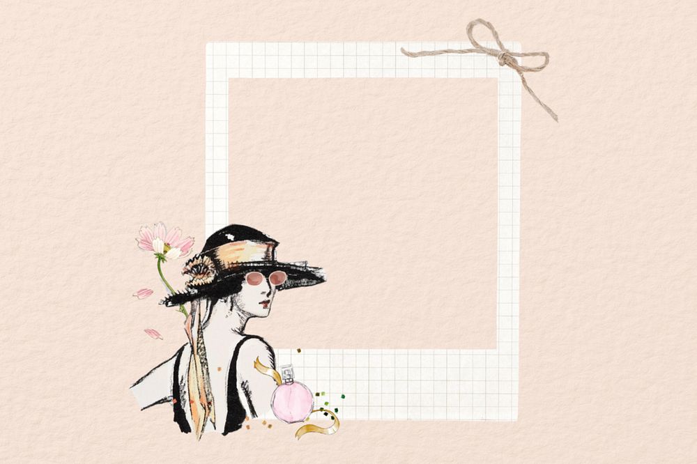 Fashionable woman instant film frame, editable collage element remix design