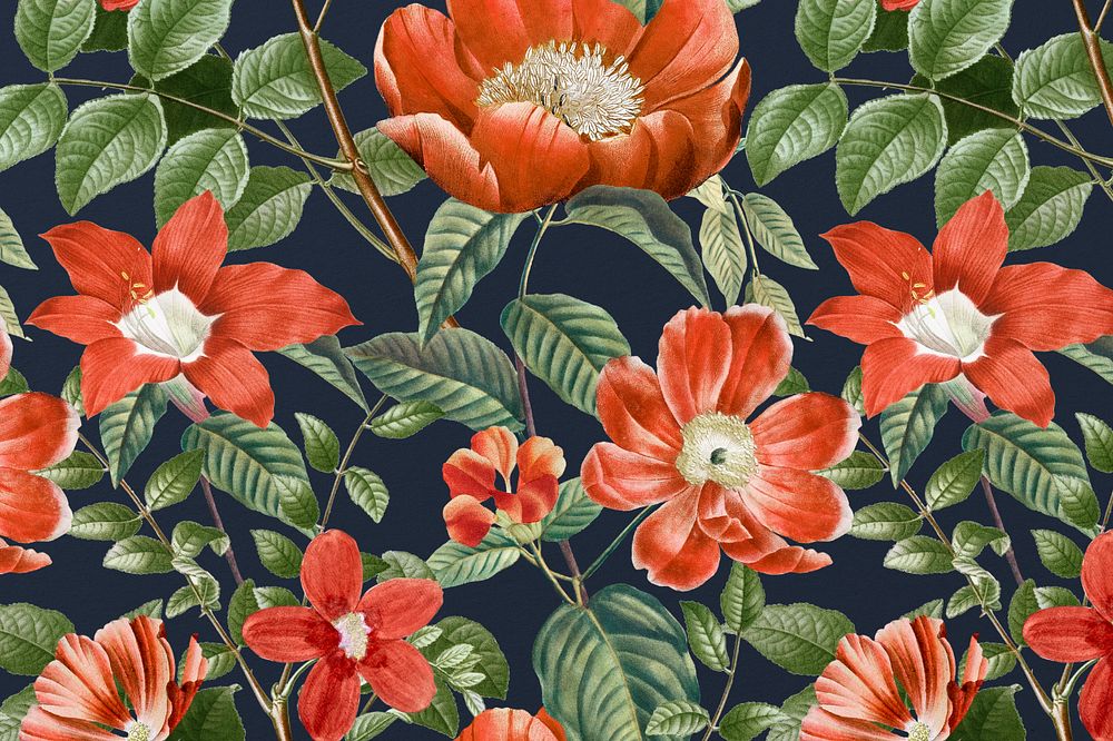 Vintage botanical pattern background, editable flower illustration by Pierre Joseph Redouté. Remixed by rawpixel.