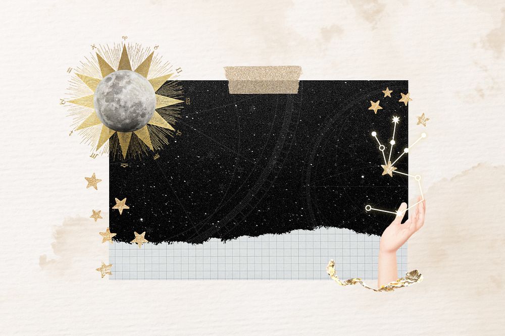 Editable celestial moon note paper, astrology collage design