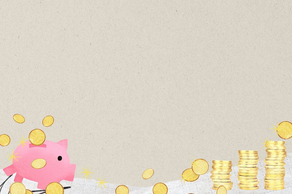 Editable finance background, cute piggy bank savings border collage design