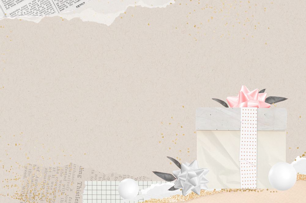 Birthday gift box border background, editable brown collage design