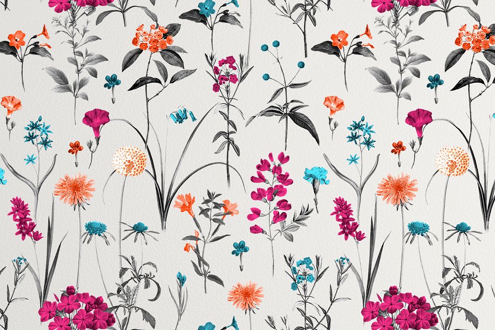 Vintage botanical pattern background, editable flower illustration by Pierre Joseph Redouté. Remixed by rawpixel.