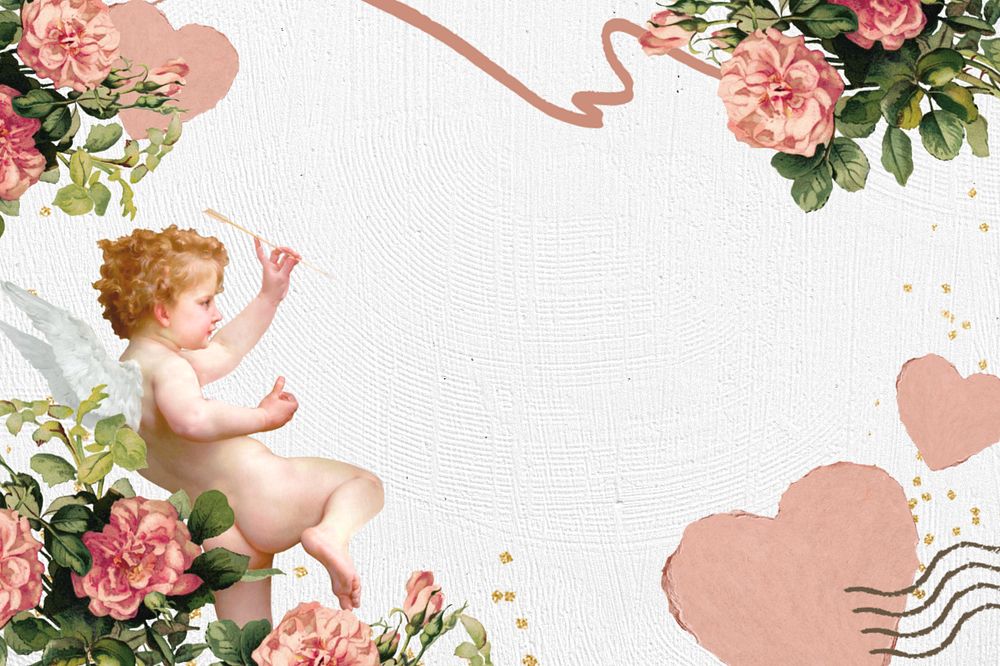 Cute Valentine's Day background, editable floral border collage design