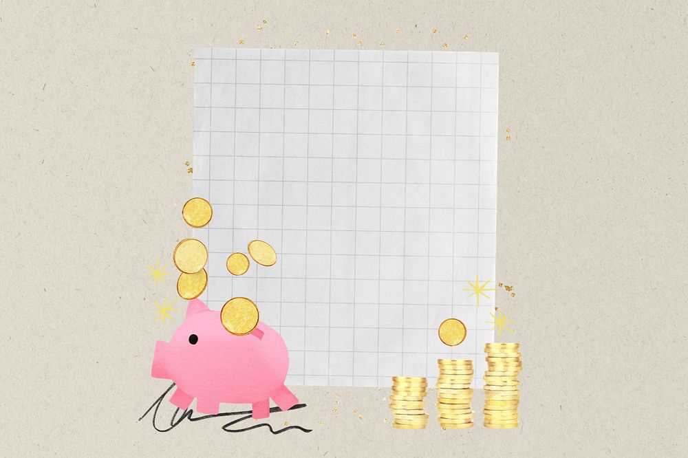 Editable piggy bank note paper, finance collage design